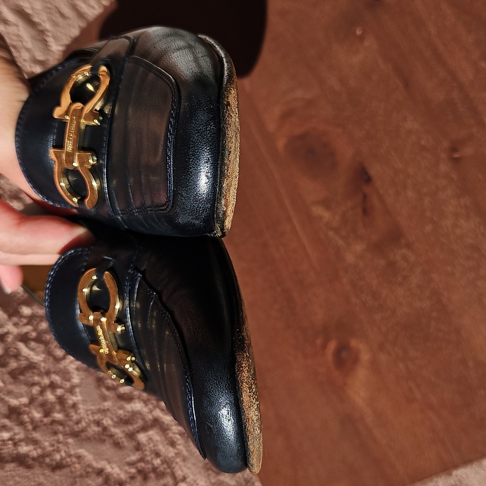 Salvatore Ferragamo Gancini Navy Leather Loafers Size 8 - Picture 9 of 14